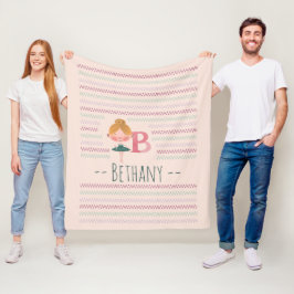  Rosa Ballerina Monogram B - Personlig Art Fleecefilt