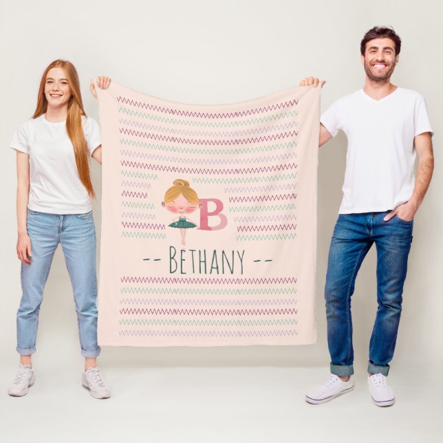  Rosa Ballerina Monogram B - Personlig Art Fleecefilt (På plats)