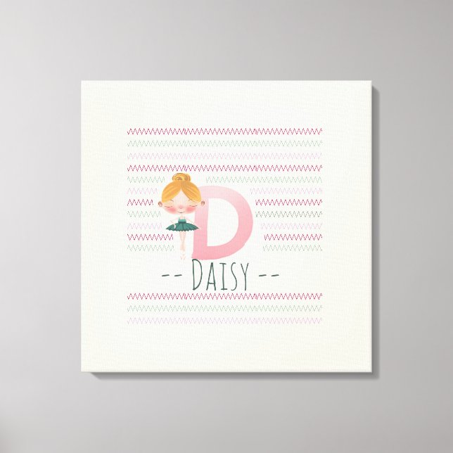  Rosa Ballerina Monogram D - Personlig Art Canvastryck (Framsida)