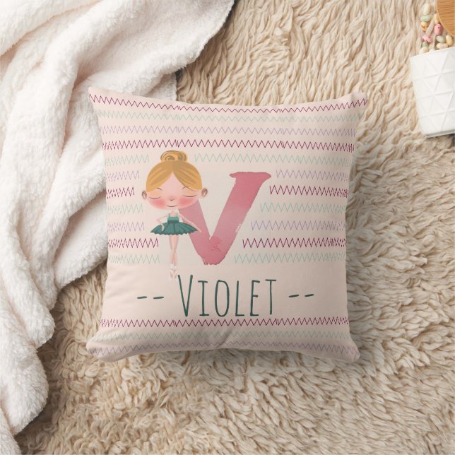  Rosa Ballerina Monogram V - Personlig Art Kudde (Filt)