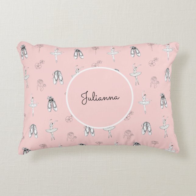Rosa Ballerina och Flowers Prydnadskudde (Framsidan)