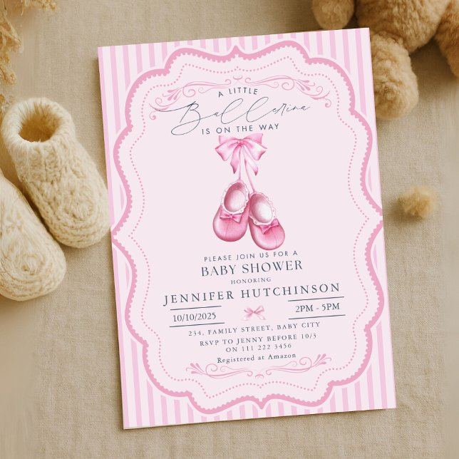 Rosa Ballerina på Way Girl Baby Shower Inbjudningar (Pink Ballerina On The Way Girl Baby Shower Invitation)