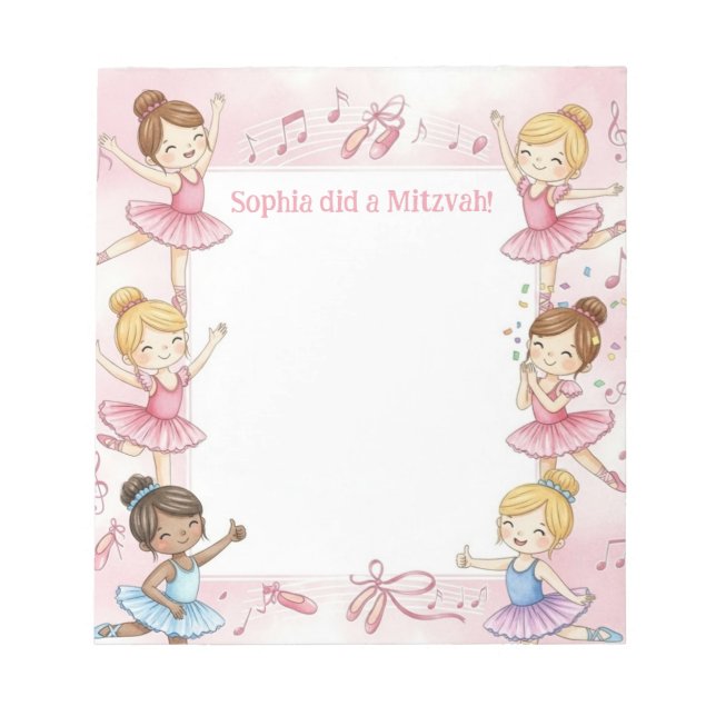 Rosa Ballerina Personlig Mitzvah Note Pad Anteckningsblock (Framsida)