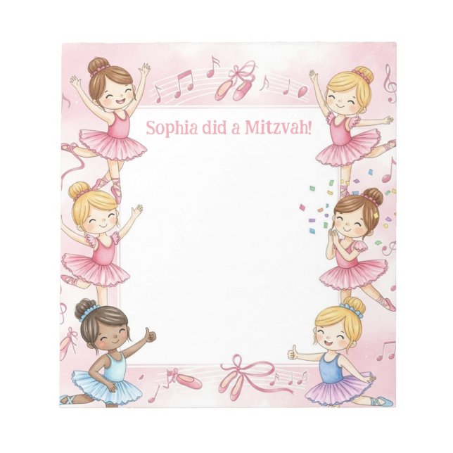 Rosa Ballerina Personlig Mitzvah Note Pad Anteckningsblock (Framsida)