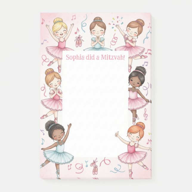 Rosa Ballerina Personlig Mitzvah Note Pad Post-it Block (Framsida)