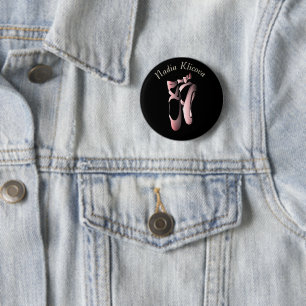 Rosa Ballerina Pointe på Black Dance Button Knapp