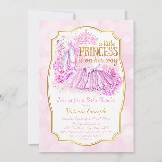 Rosa Ballerina Princess Baby Baby Shower bjudan Inbjudningar (Framsida)