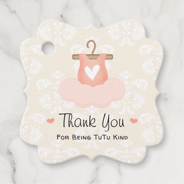Rosa Ballerina Tutu Baby Shower Tack Gåvor Etiketter (Framsida)