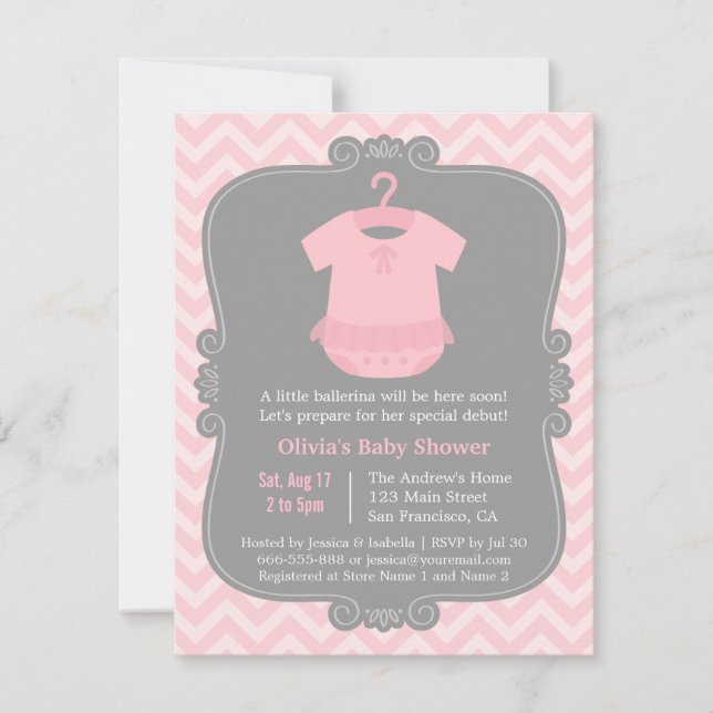 Rosa Ballerina Tutu Girl Baby Shower-inbjudningar Inbjudningar (Framsida)