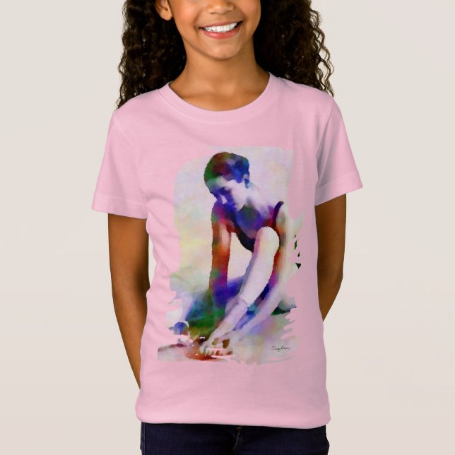 Rosa Ballerina Watercolor Contemporary Art T Shirt (Framsida)