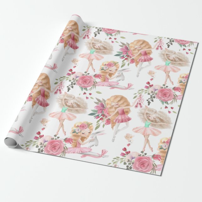 Rosa Ballerina Wrapping Papper Presentpapper (Utrullad)