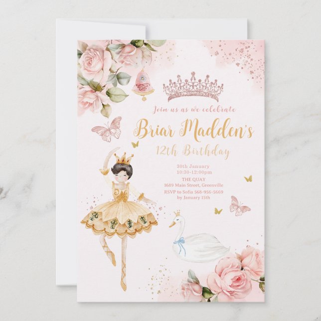 Rosa ballerinablommig födelsedagsinbjudan inbjudningar (Framsida)