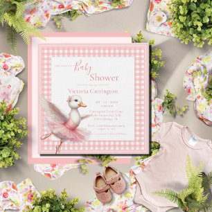 Rosa ballerinaduck baby shower inbjudan
