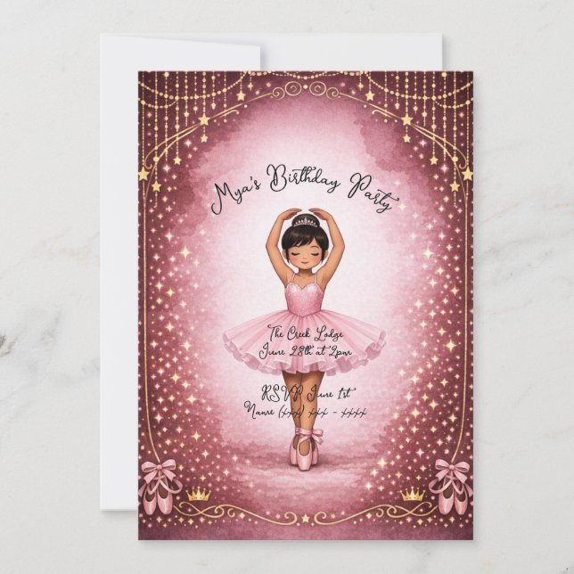 Rosa ballerinainsbjudan till födelsedag inbjudningar (Framsida)