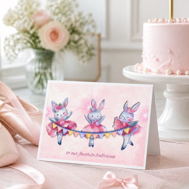 Rosa ballerinakaniner födelsedagskort kort (Skapare uppladdad)