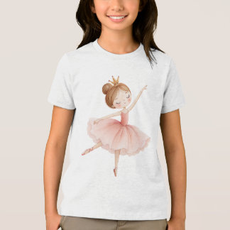Rosa ballerinaprinsessa guldkrona akvarell konst t shirt