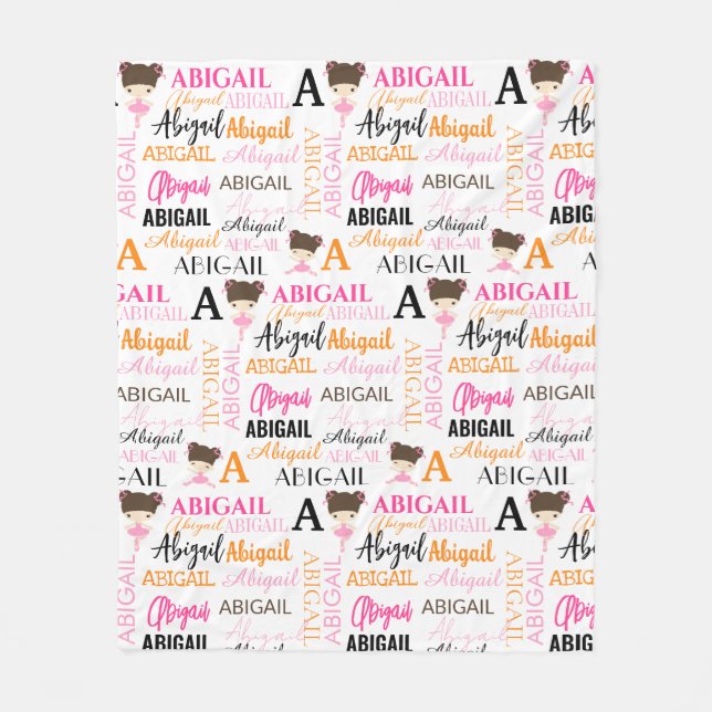 Rosa Ballerinas med Namn och Monogram Collage Fleecefilt (Framsidan)