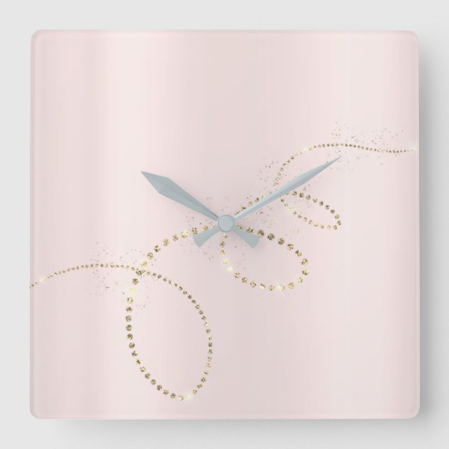 Rosa Ballet Crystals, fryst Grått av glasinfinitet Fyrkantig Klocka (Framsida)