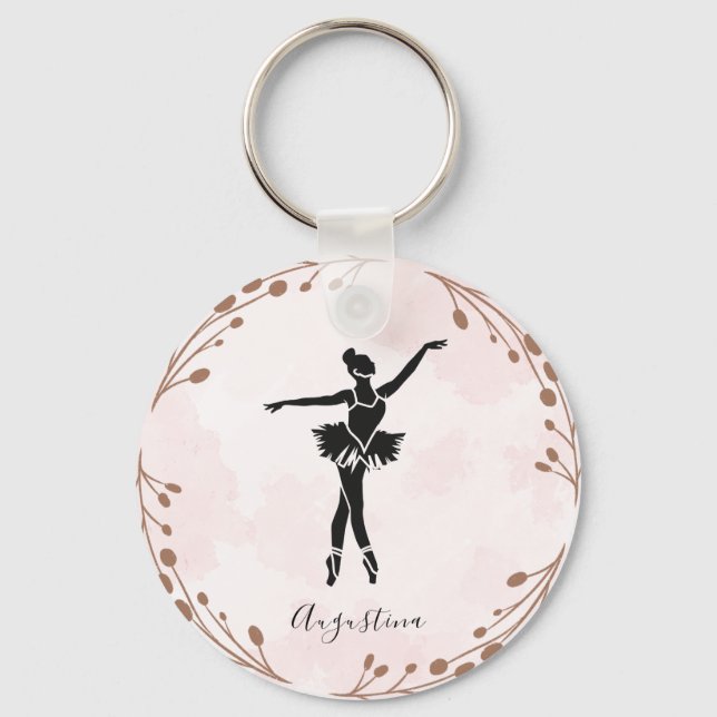 Rosa  Ballet Dancer Ballerina Namn Prima Nyckelring (Framsida)