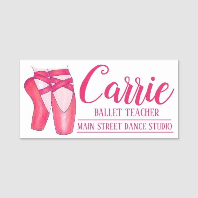Rosa Ballet Pointe Toe Shoe Ballerina Dance Studio Namnbricka (Framsida)
