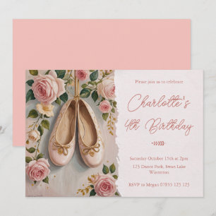 Rosa Ballet Shoes & Ro Birthday Inbjudningar
