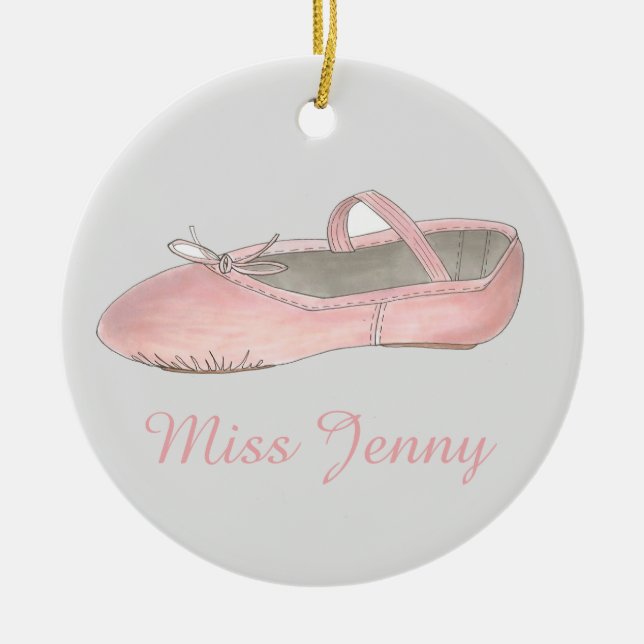 Rosa Ballet Slipper Ballerina Dance Teacher Gift Julgransprydnad Keramik (Framsidan)