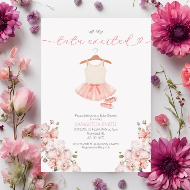 Rosa Ballet Tutu Excted Baby Shower-inbjudan Inbjudningar (Skapare uppladdad)