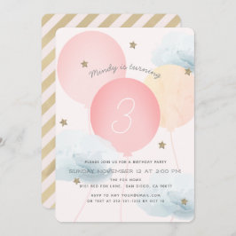 Rosa Ballods & Clouds Födelsedagsfest inbjudan