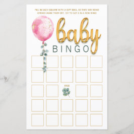 Rosa Ballon Baby Shower Bingo Game Card