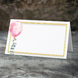 Rosa Ballon Baby Shower Place Card | Guld Ram Placeringskort