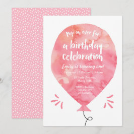 Rosa Ballon Birthday-inbjudan Inbjudningar