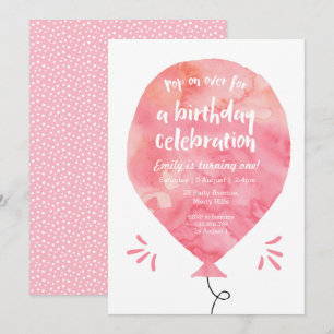 Rosa Ballon Birthday-inbjudan Inbjudningar