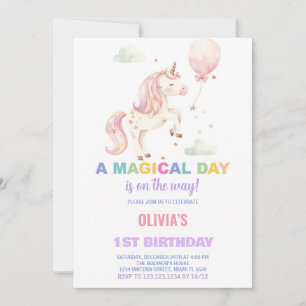Rosa Ballon Unicorn Birthday-inbjudningar Inbjudningar
