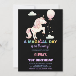 Rosa Ballon Unicorn Birthday-inbjudningar Inbjudningar