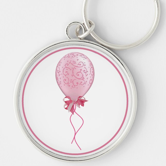 Rosa-ballong 2 rund silverfärgad nyckelring (Framsidan)