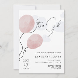 Rosa ballong är en flicka inbjudningar