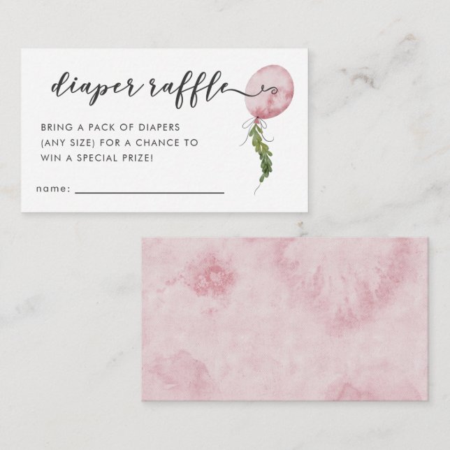 Rosa ballong baby shower blöja lotteri lott tilläggskort (Fram/baksida)