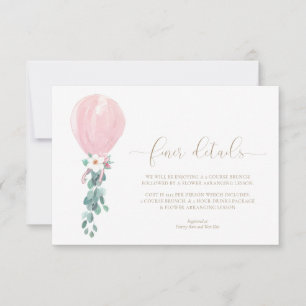 Rosa ballong baby shower detaljerade informationsk inbjudningar