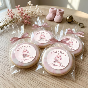 Rosa ballong barnvagn Babyflicka Muslim Aqiqah Runt Klistermärke