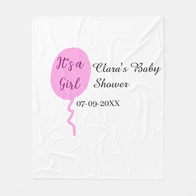 Rosa ballong, det är en flickdusch, lägg till namn fleecefilt (Framsidan)