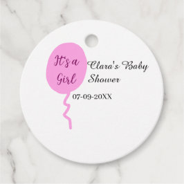 Rosa ballong, det är en flickdusch, lägg till namn gåvor etiketter
