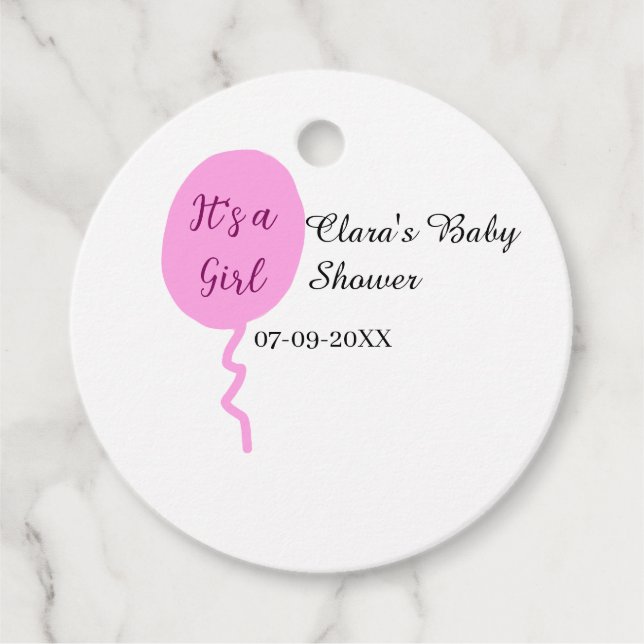 Rosa ballong, det är en flickdusch, lägg till namn gåvor etiketter (Framsida)