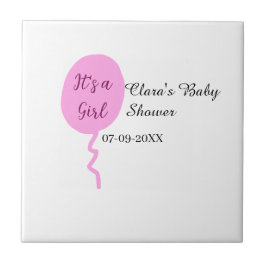 Rosa ballong, det är en flickdusch, lägg till namn kakelplatta