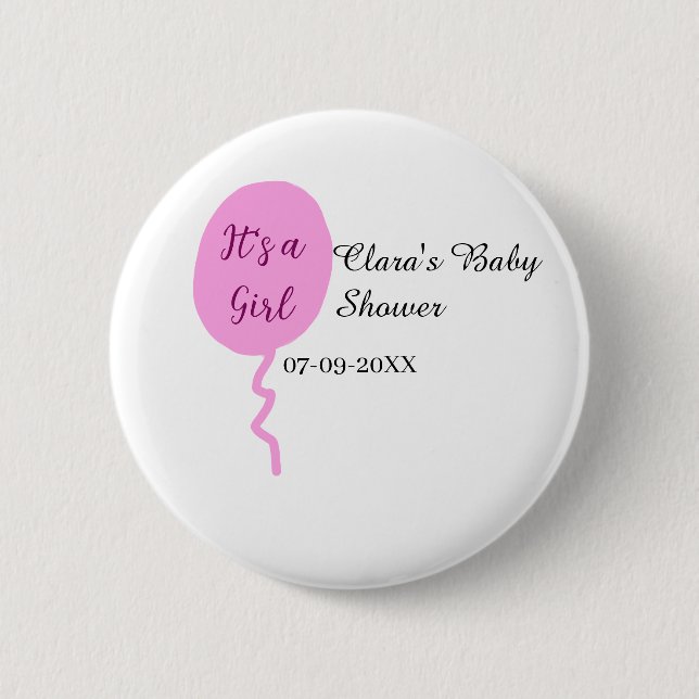 Rosa ballong, det är en flickdusch, lägg till namn knapp (Framsida)