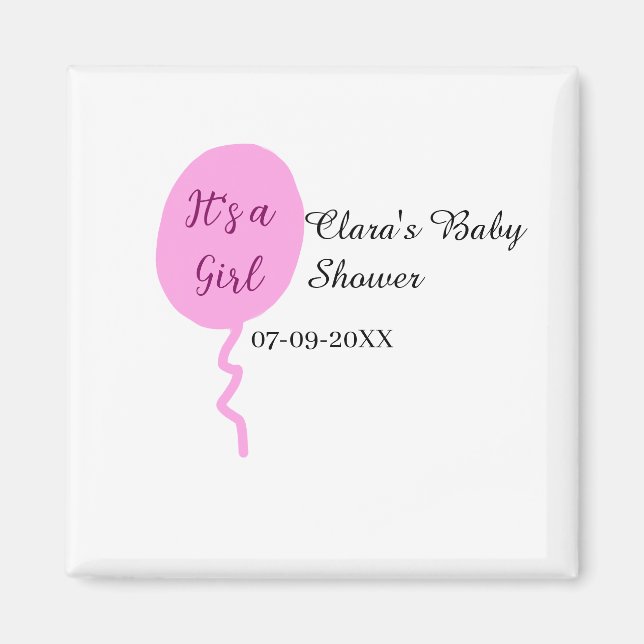 Rosa ballong, det är en flickdusch, lägg till namn magnet (Framsidan)