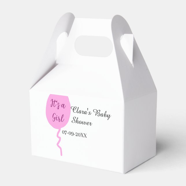 Rosa ballong, det är en flickdusch, lägg till namn presentaskar (Framsidan Sidan)