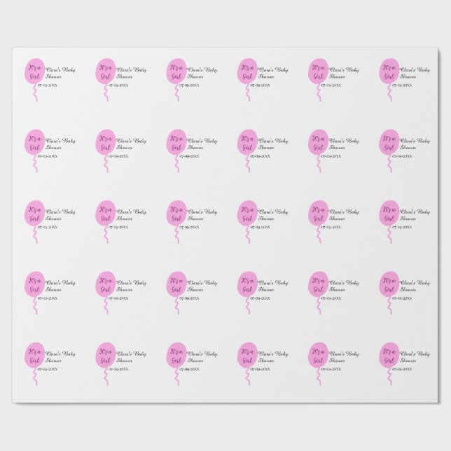 Rosa ballong, det är en flickdusch, lägg till namn presentpapper (Platt)