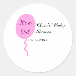 Rosa ballong, det är en flickdusch, lägg till namn runt klistermärke