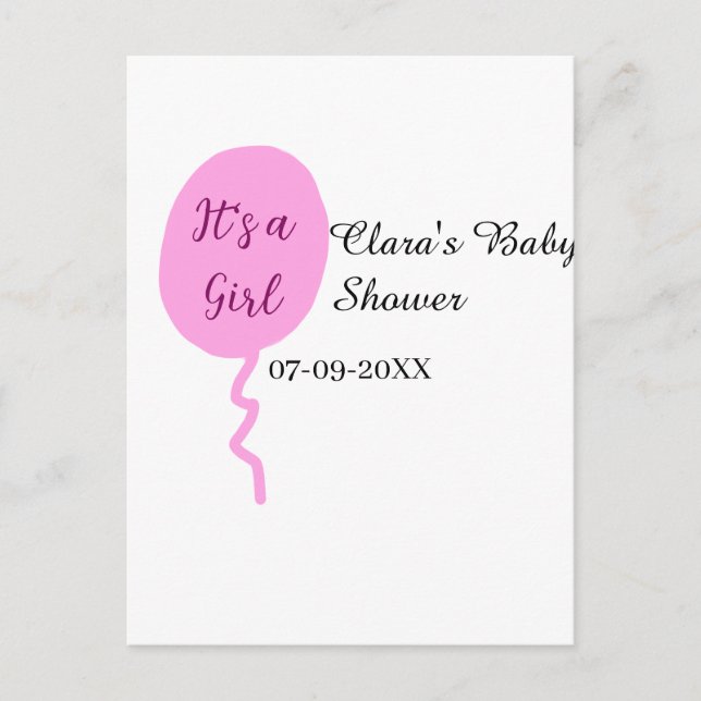 Rosa ballong det är en tjej baby shower Lägg till  Vykort (Framsida)