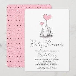 Rosa ballong elefant nyfödd flicka baby shower inbjudningar